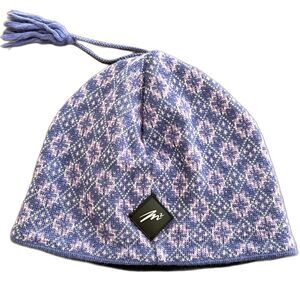 VTG Nordic Fair Isle Wool Tassel Beanie Purple Knit Ski Hat Winter Y2K Aesthetic